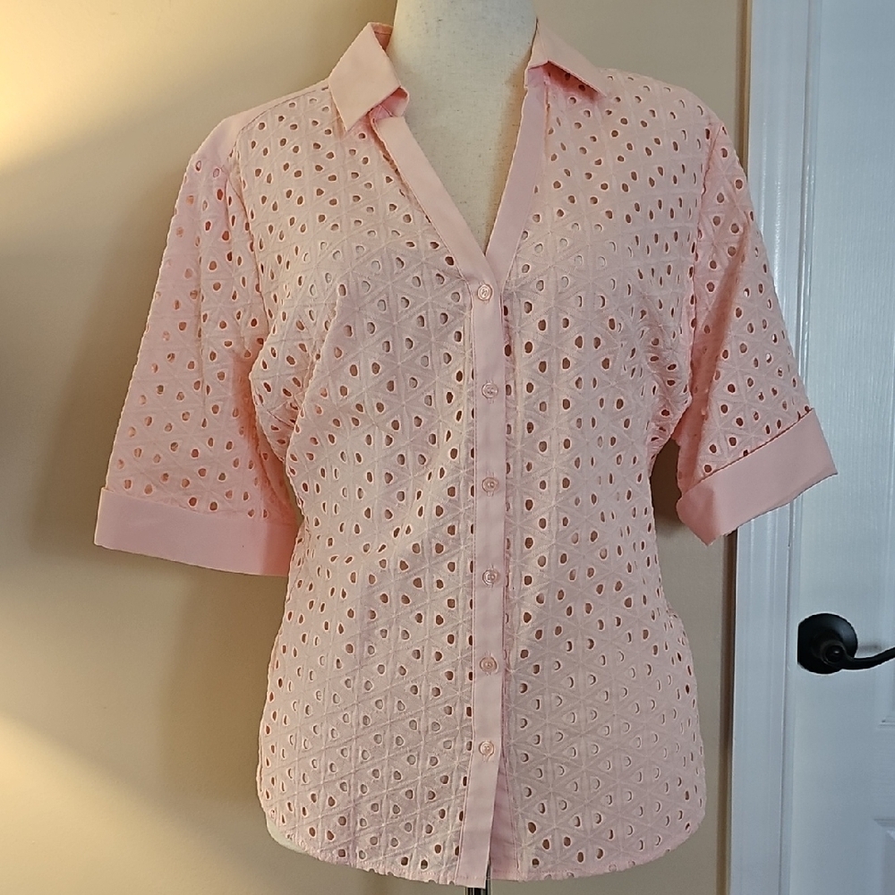 Pink Eyelet Button-Up Blouse